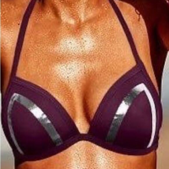 PINK blue Padded Victoria Secret Bikini string top with silver accents sz m - Picture 7 of 8